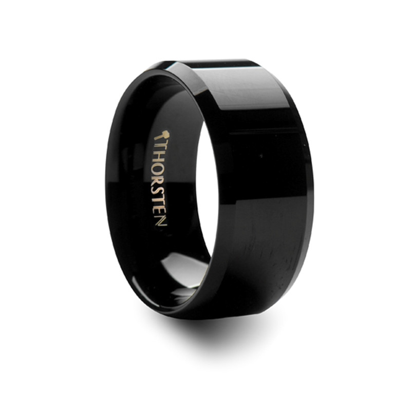 SACRAMENTO 10mm Beveled Black Tungsten Carbide Ring ~ (H65-844