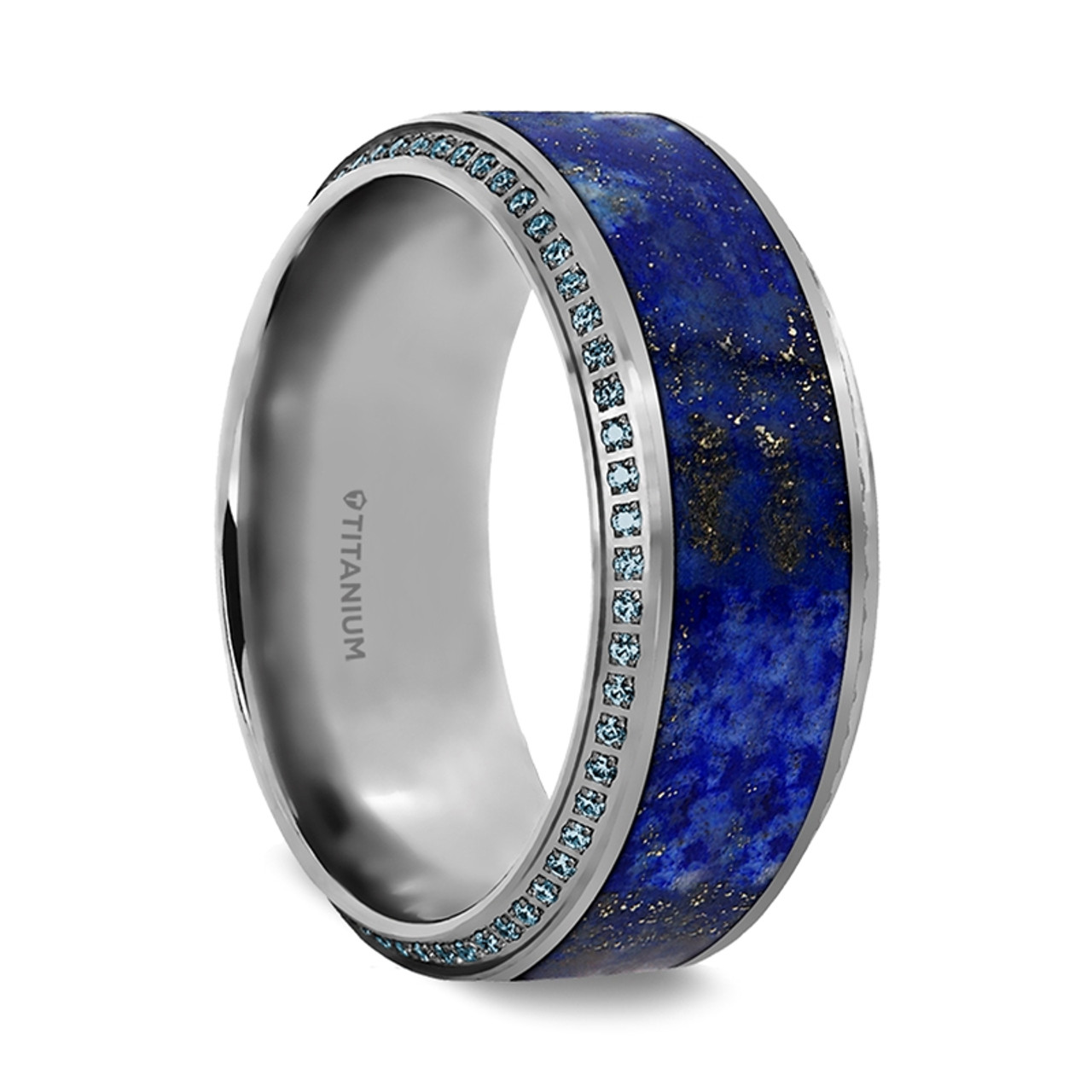 HYDRA Lapis Lazuli Inlaid Titanium Wedding Ring Polished Beveled