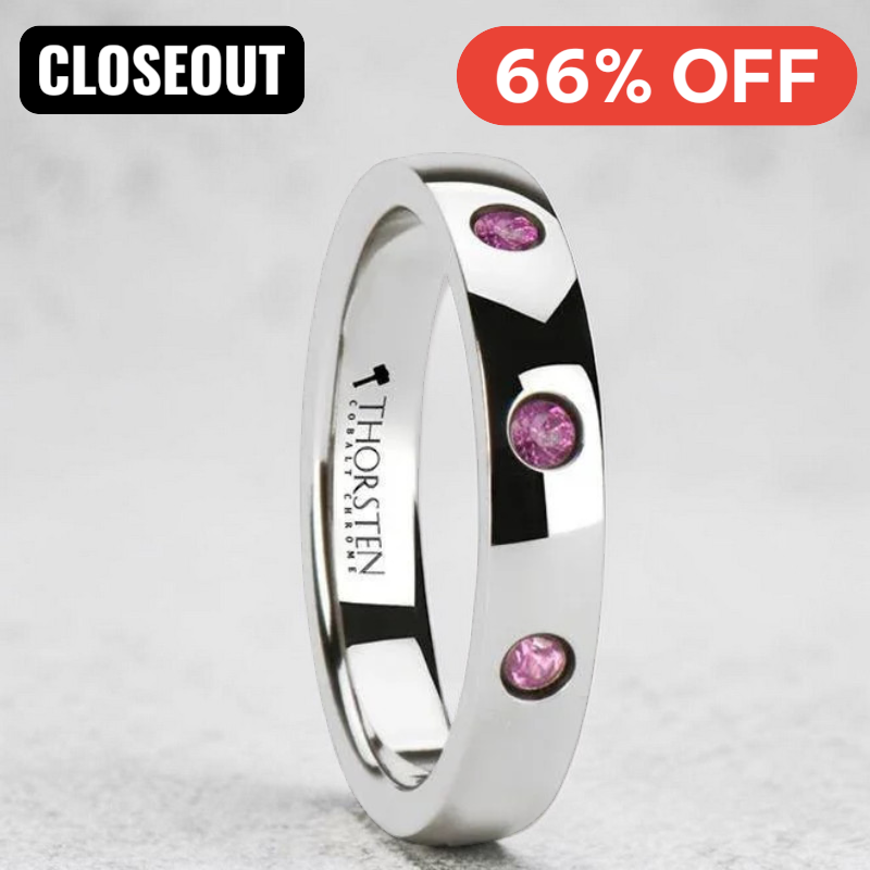 DIANA Rounded White Tungsten Wedding Band with 3 Pink Sapphires - 4 mm ~ (G65-757)
