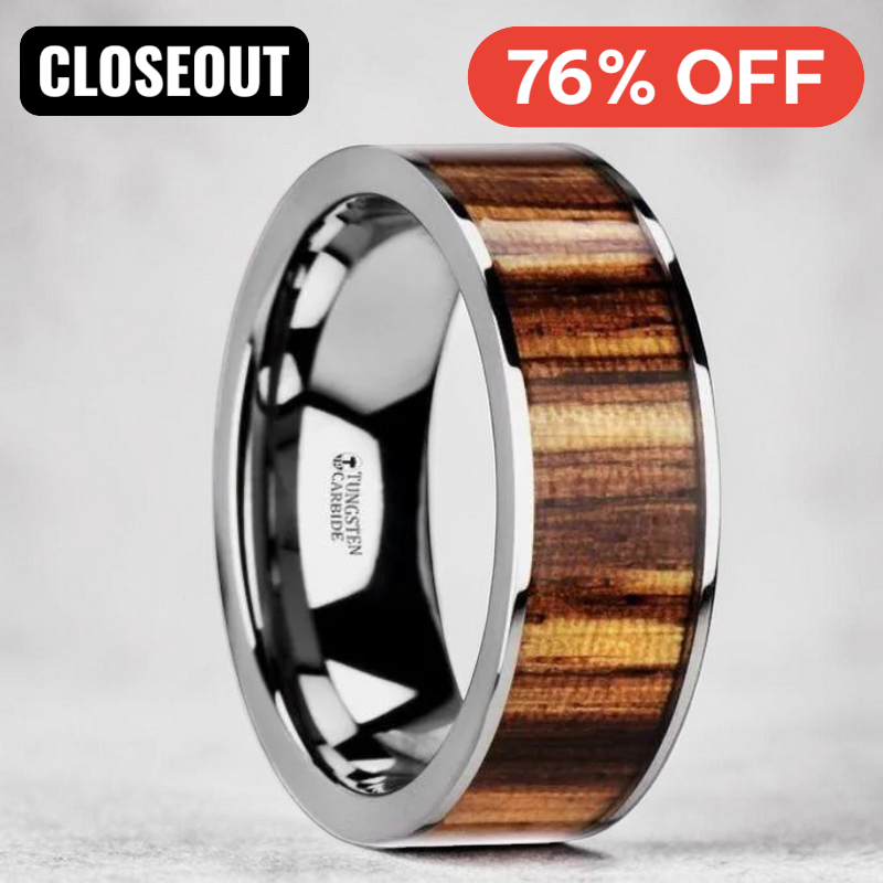 COPAN Flat Tungsten Carbide Ring with Polished Edges & Real Zebra Wood Inlay - 8mm ~ (G65-696)