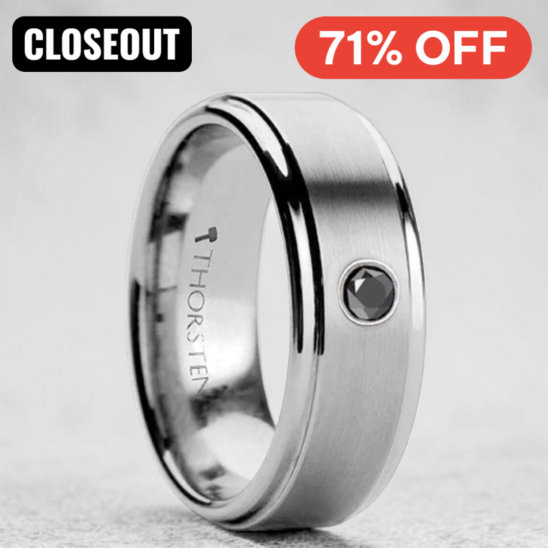 COVENTRY Raised Brushed Center Tungsten Carbide Ring with Black Diamond - 8 mm  ~ (G65-709)