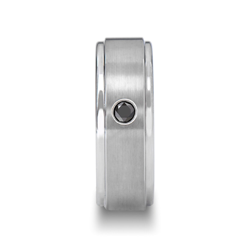 COVENTRY Raised Brushed Center Tungsten Carbide Ring with Black Diamond - 8 mm  ~ (G65-709)