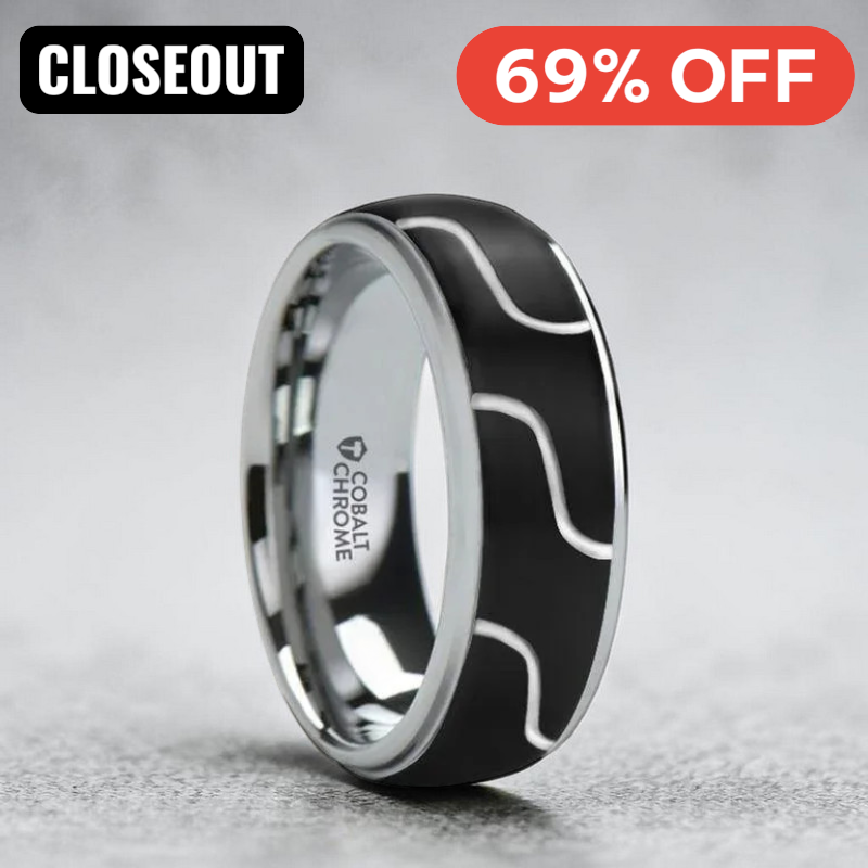 FUSION Cobalt Chrome Ring with Wavy Design Center and Polished Edges - 8 mm ~ (G65-980)