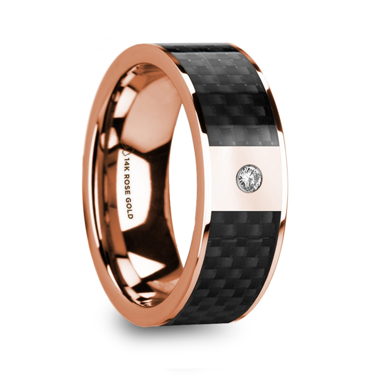 HERMES Black Carbon Fiber Inlaid 14K Rose Gold Polished Ring with Diamond  Accent - 8mm ~ (H65-182) - Roy Rose Jewelry