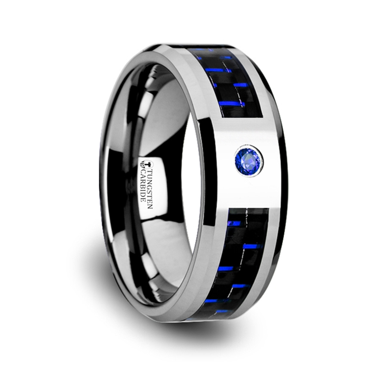 Black tungsten clearance ring blue sapphire