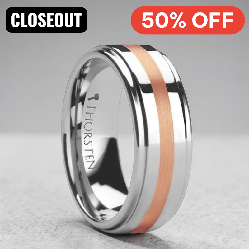 NICOLAUS Rose Gold Inlaid Tungsten Carbide Ring with Raised Center- 8mm ~ (H65-601)