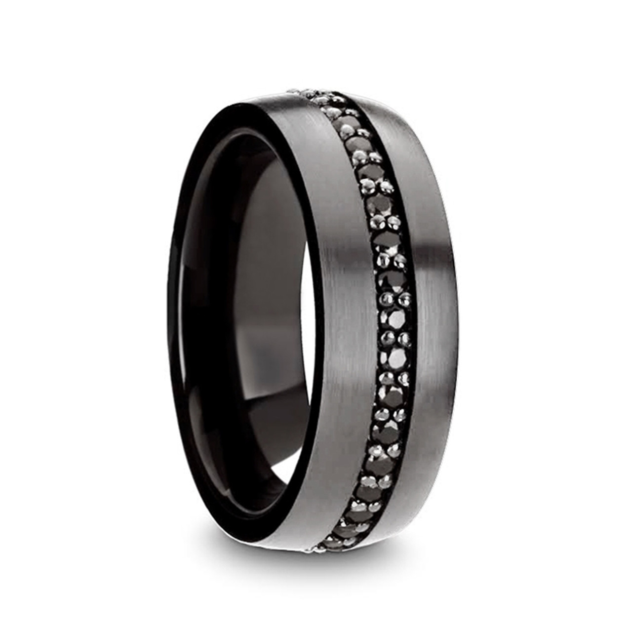 8MM 3 Stone Diamond Black Carbon Fiber Ring with Bevel Edge - Triton Jewelry