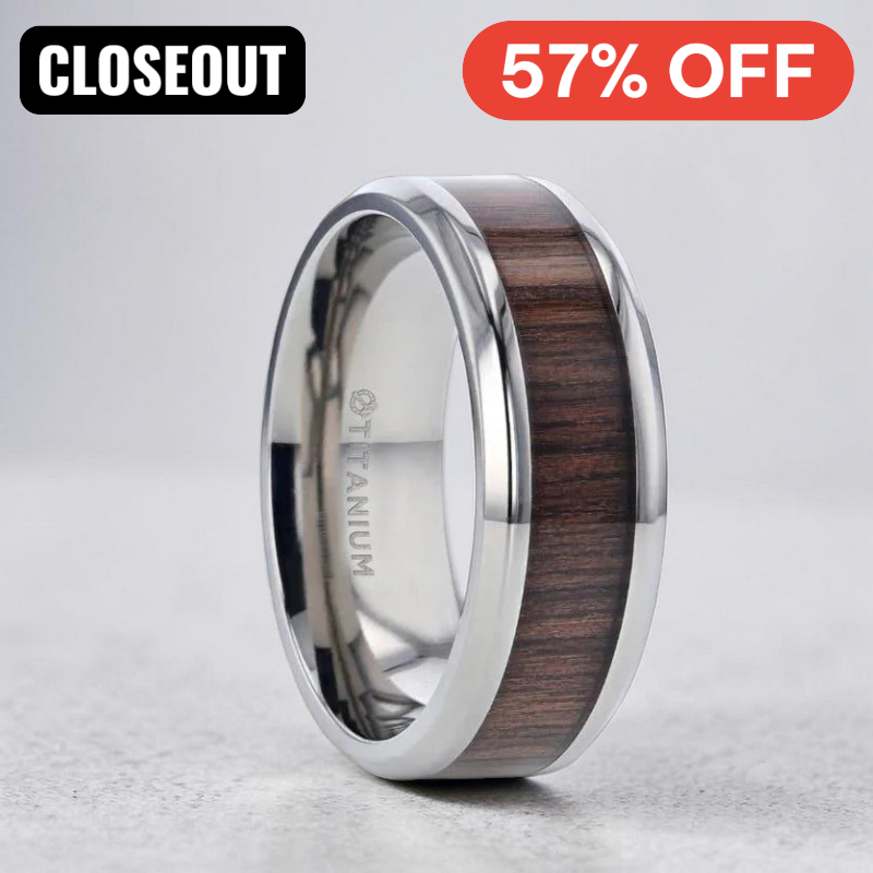 SCOTIA Beveled Titanium Ring with Black Walnut Wood Inlay - 8mm ~ (H65-881)
