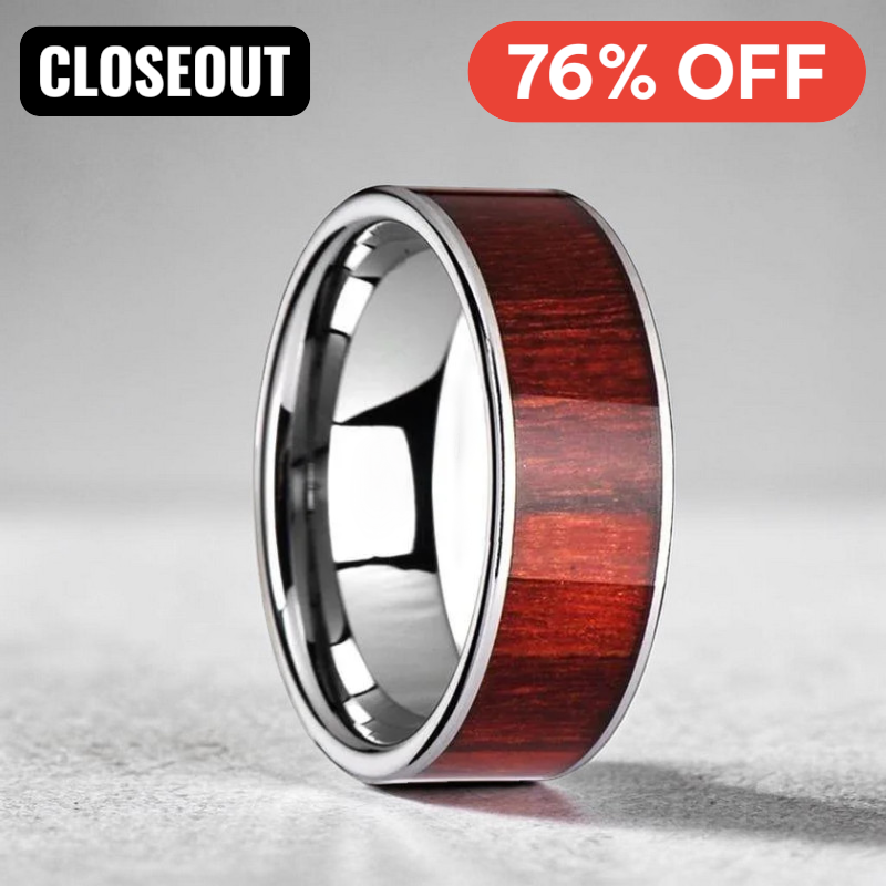 SHERWOOD Flat Tungsten Carbide Band with Exotic Brazilian Rose Wood Inlay and Polished Edges - 8mm ~ (H65-909)