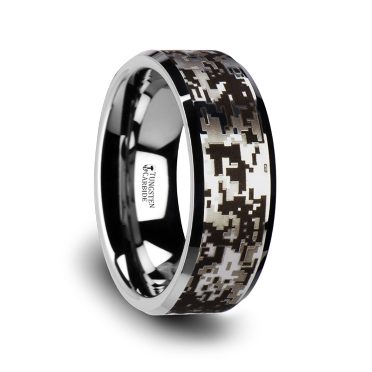Mens & Womens Camo Engagement Wedding Rings Set Silver & Titanium (Size His  05, Hers 05) | Amazon.com