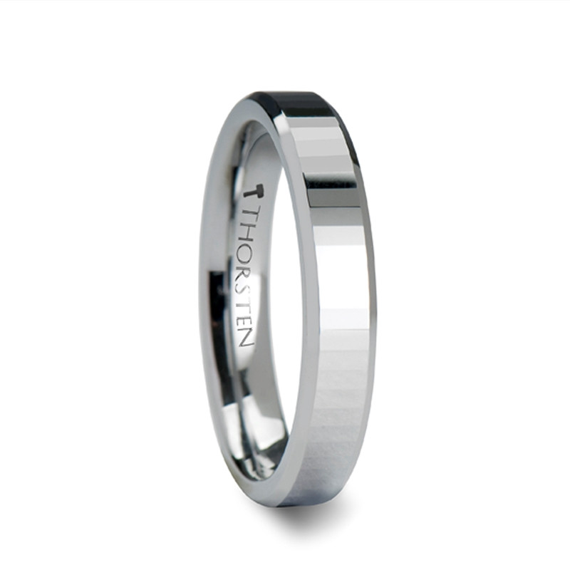 TURIN Rectangular Faceted Tungsten Carbide Ring with Beveled Edges - 4mm - 8mm