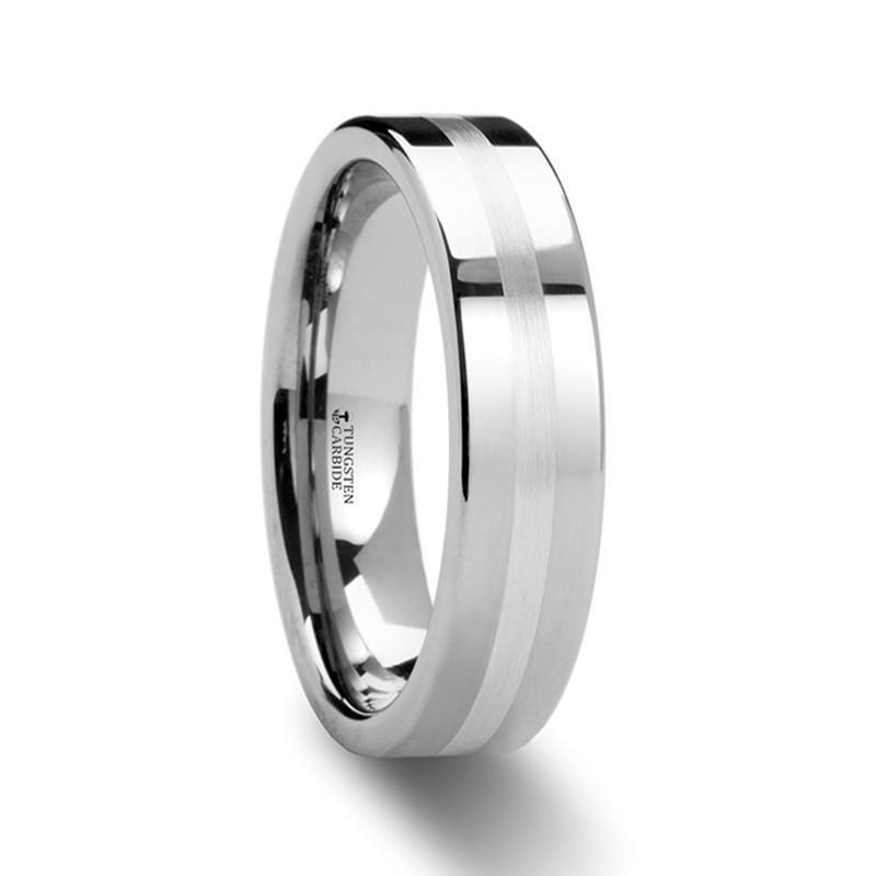 GEMINI Pipe Cut Tungsten Carbide Ring with Silver Inlaid - 6mm & 8mm