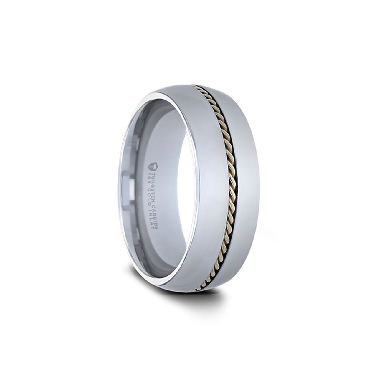 GOLDWYN Domed Tungsten Carbide Ring with Braided 14k Gold Inlay - 6mm & 8mm