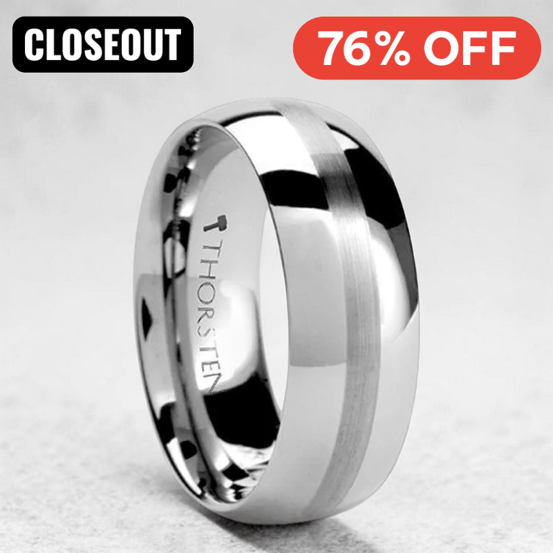 HENDERSON Round White Tungsten Carbide Ring with Satin Stripe - 4mm - 8mm