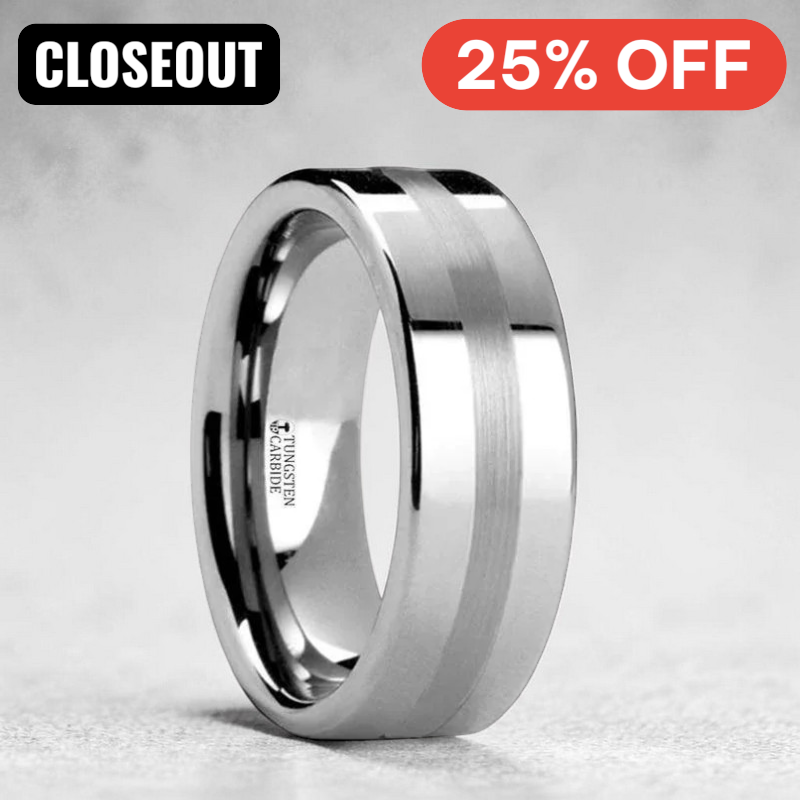 IVAR Platinum Inlaid Pipe Cut Tungsten Carbide Ring - 6mm & 8mm
