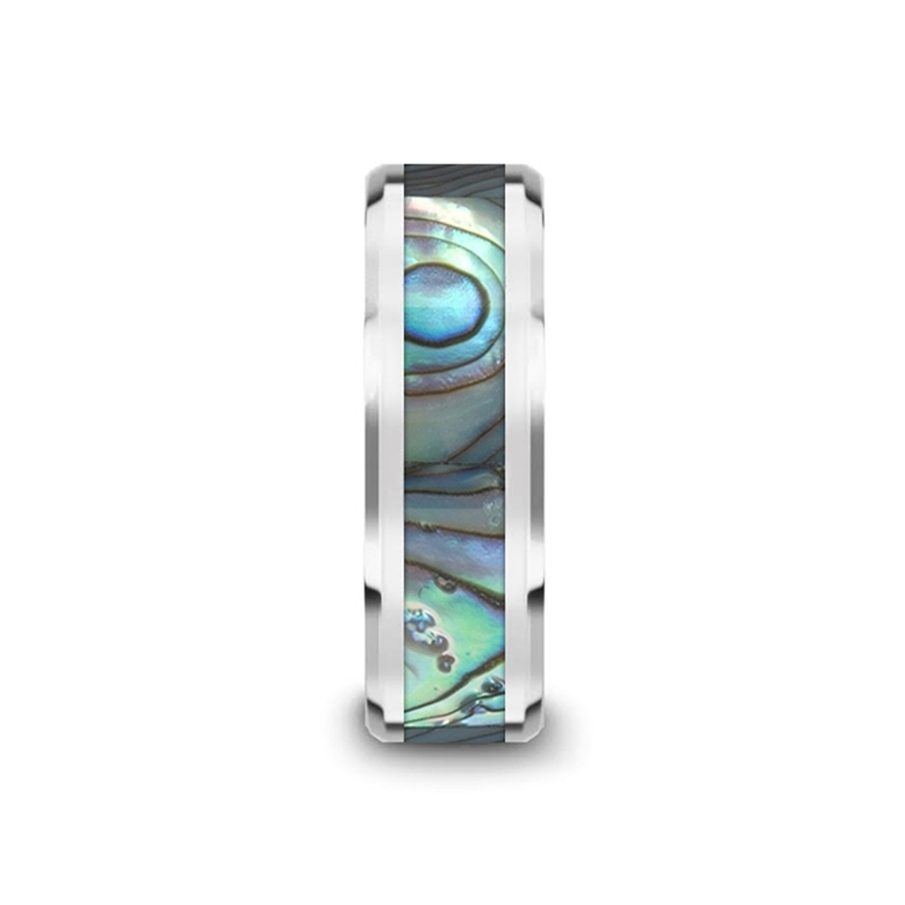 KAUI Titanium Polished Finish Mother Of Pearl Inlaid Men's Beveled