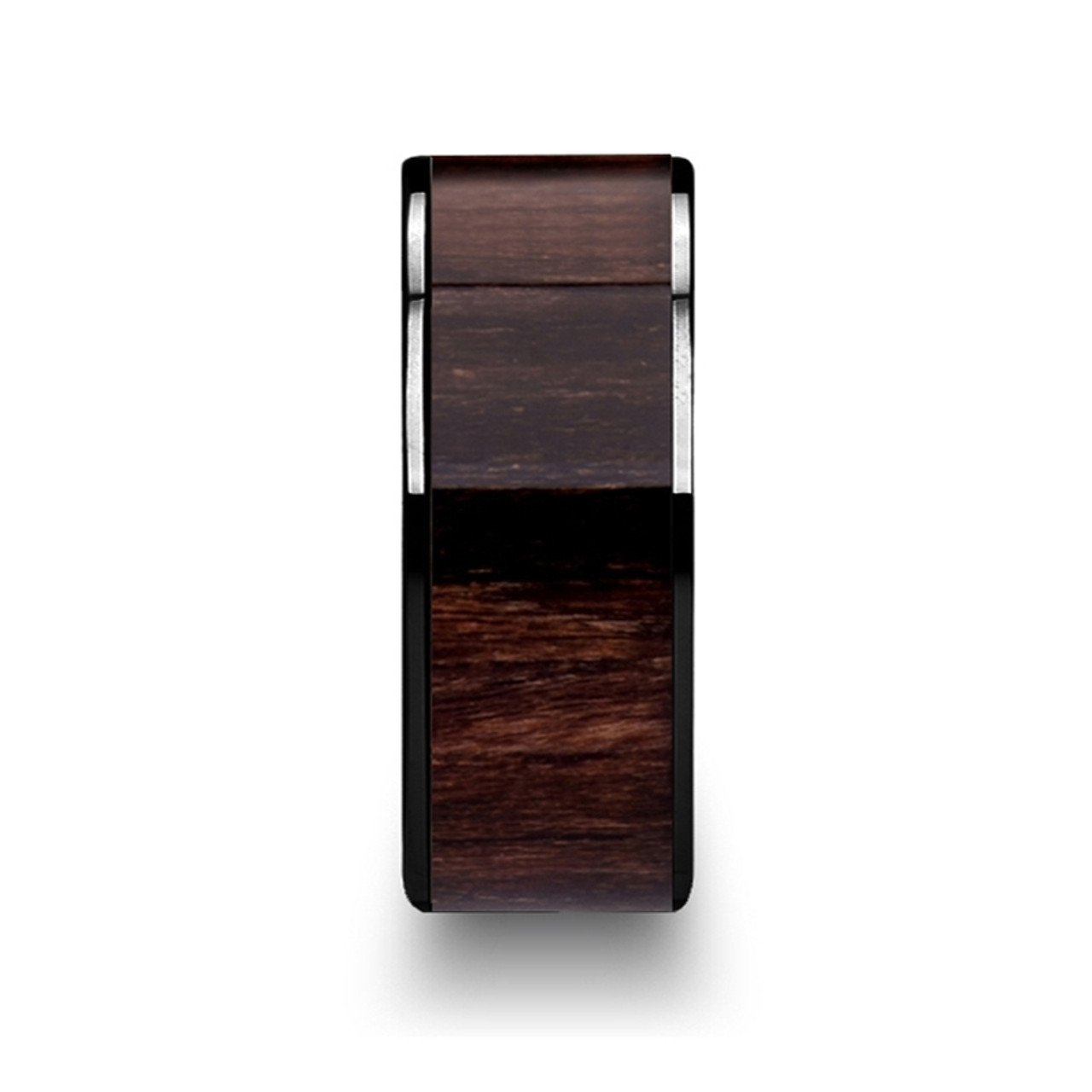 KENDO Black Ceramic Polished Finish Ring with Black Walnut Wood Inlay - 6mm, 7mm, 8mm, 10mm