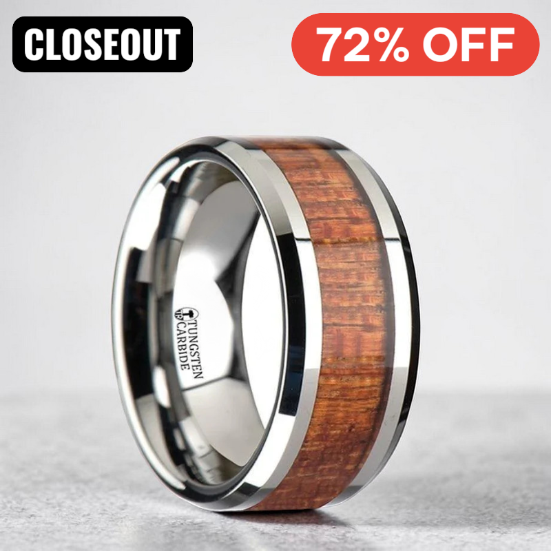 KHAYA Tungsten Band with Polished Bevels and Exotic Mahogany Hard Wood Inlay - 4mm - 10mm