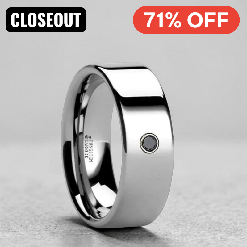 KNOXVILLE Flat Polished Tungsten Carbide Black Diamond Ring - 6mm & 8mm