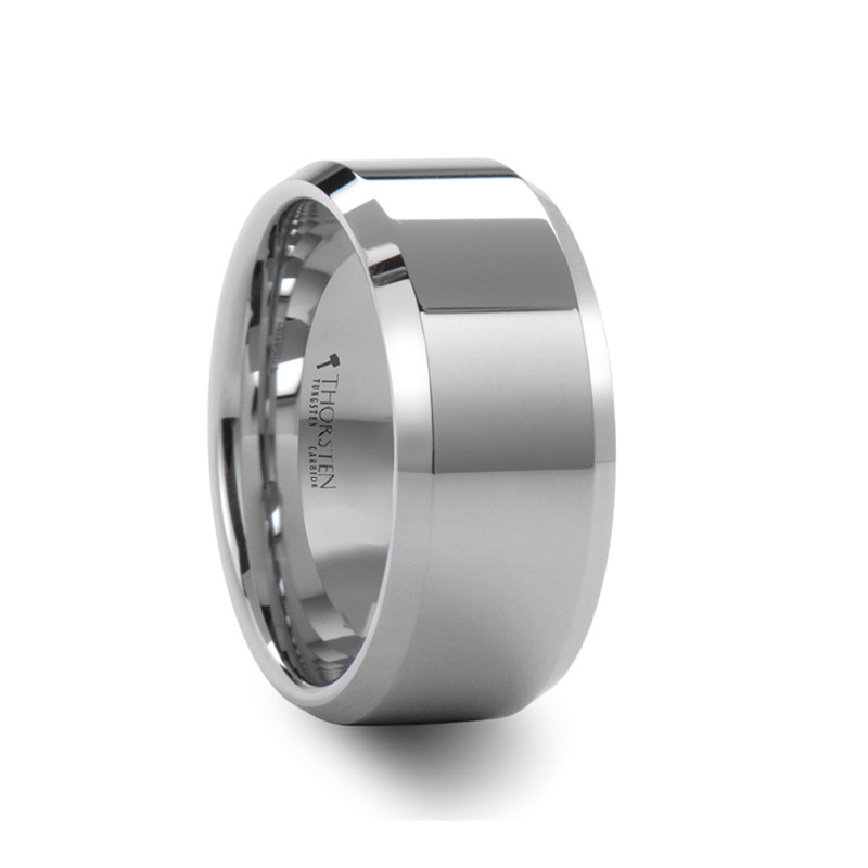 LINCOLN White Tungsten Carbide Ring with Beveled Edges - 4mm