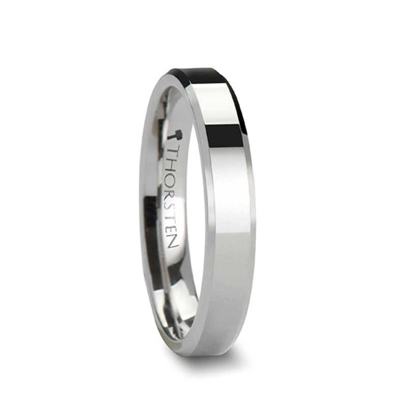 LINCOLN White Tungsten Carbide Ring with Beveled Edges - 4mm