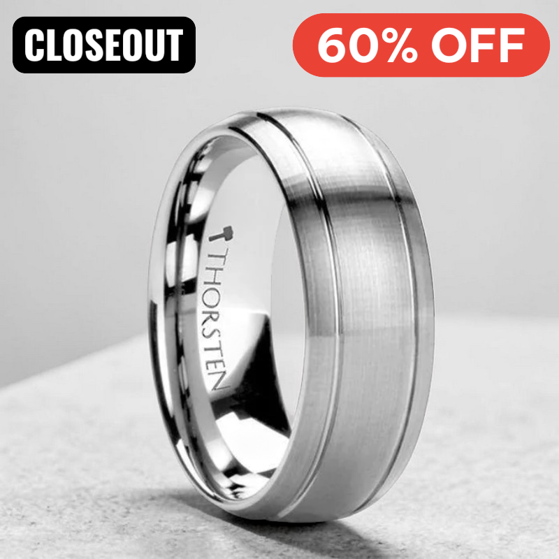 MAGNUS Brushed Domed Tungsten Carbide Ring with Dual Grooves - 6mm & 8mm