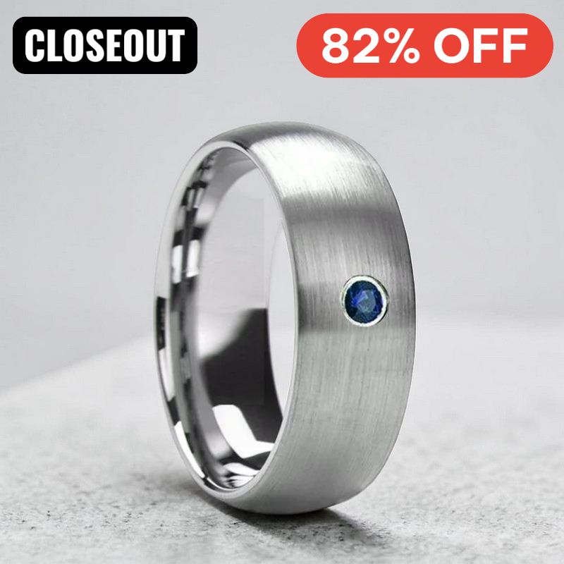 MELANTHIOS Men's Domed Brushed Tungsten Wedding Ring with Blue Diamond Center - 6mm & 8mm