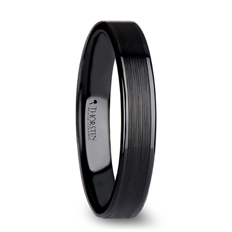 OCTAVIUS Flat Black Ceramic Ring with Brushed Center & Polished