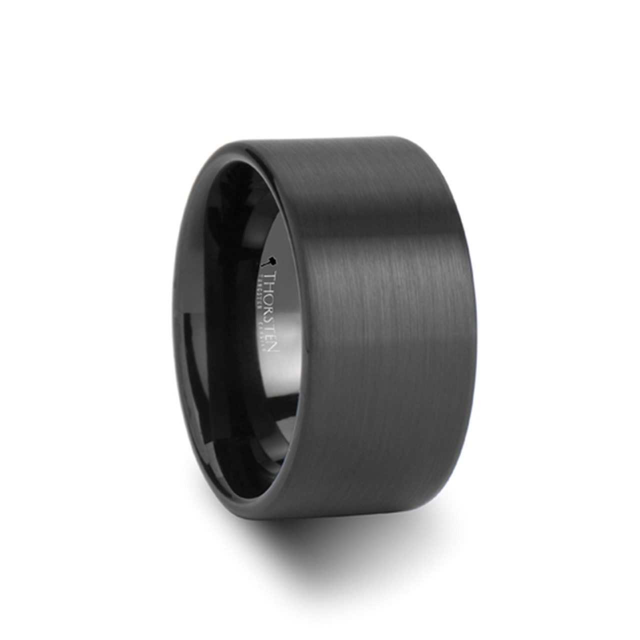 SAN ANTONIO Flat Black Tungsten Carbide Ring with Brushed Finish - 4mm -  12mm