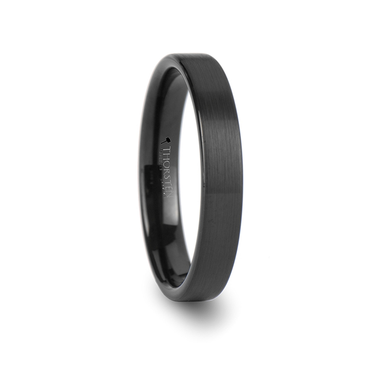 SAN ANTONIO Flat Black Tungsten Carbide Ring with Brushed Finish - 4mm -  12mm