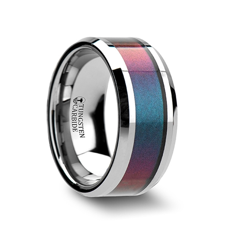 STINGRAY Tungsten Carbide Ring with Blue/Purple Color Changing Inlay - 4mm - 10mm