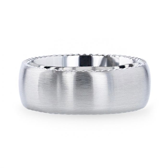 DYNAMO Cobalt Rope Patterned Edges Domed Wedding Ring - Brushed Finish Comfort Fit - 8mm