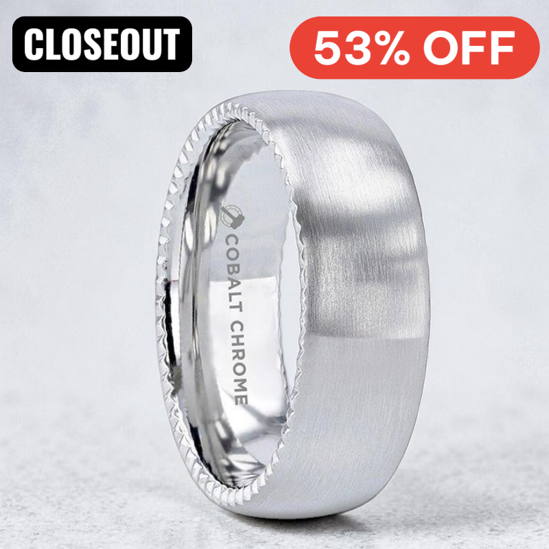 DYNAMO Cobalt Rope Patterned Edges Domed Wedding Ring - Brushed Finish Comfort Fit - 8mm