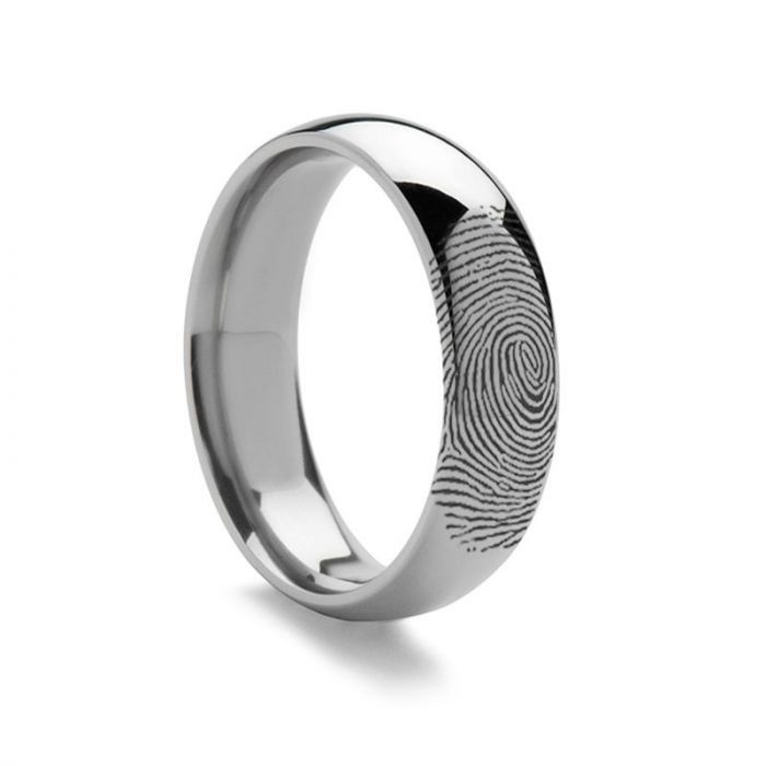 Vivid Sterling Silver 925 Fingerprint Engraved Wedding Ring