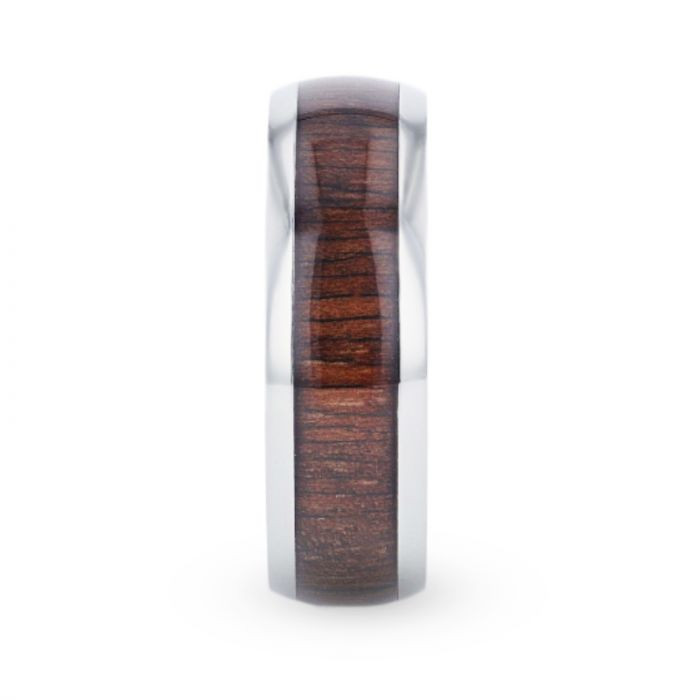 CARY Titanium Black Walnut Wood Inlaid Domed Wedding Ring - Polished Beveled Comfort Fit- 8mm