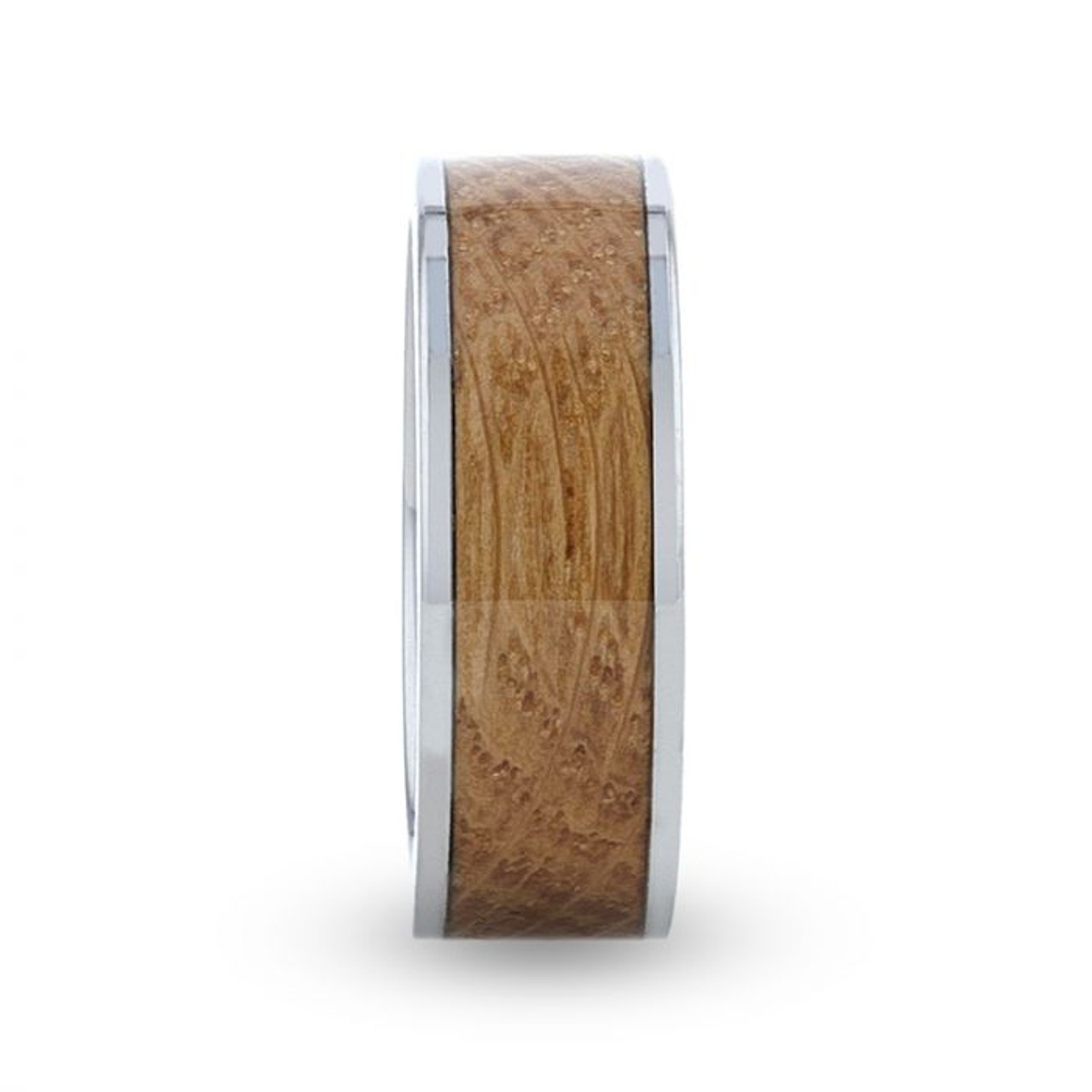 MALT Tungsten Whiskey Barrel Inlaid Flat Polished Edges Made from Genuine Whiskey Barrels Wedding Ring - 8mm