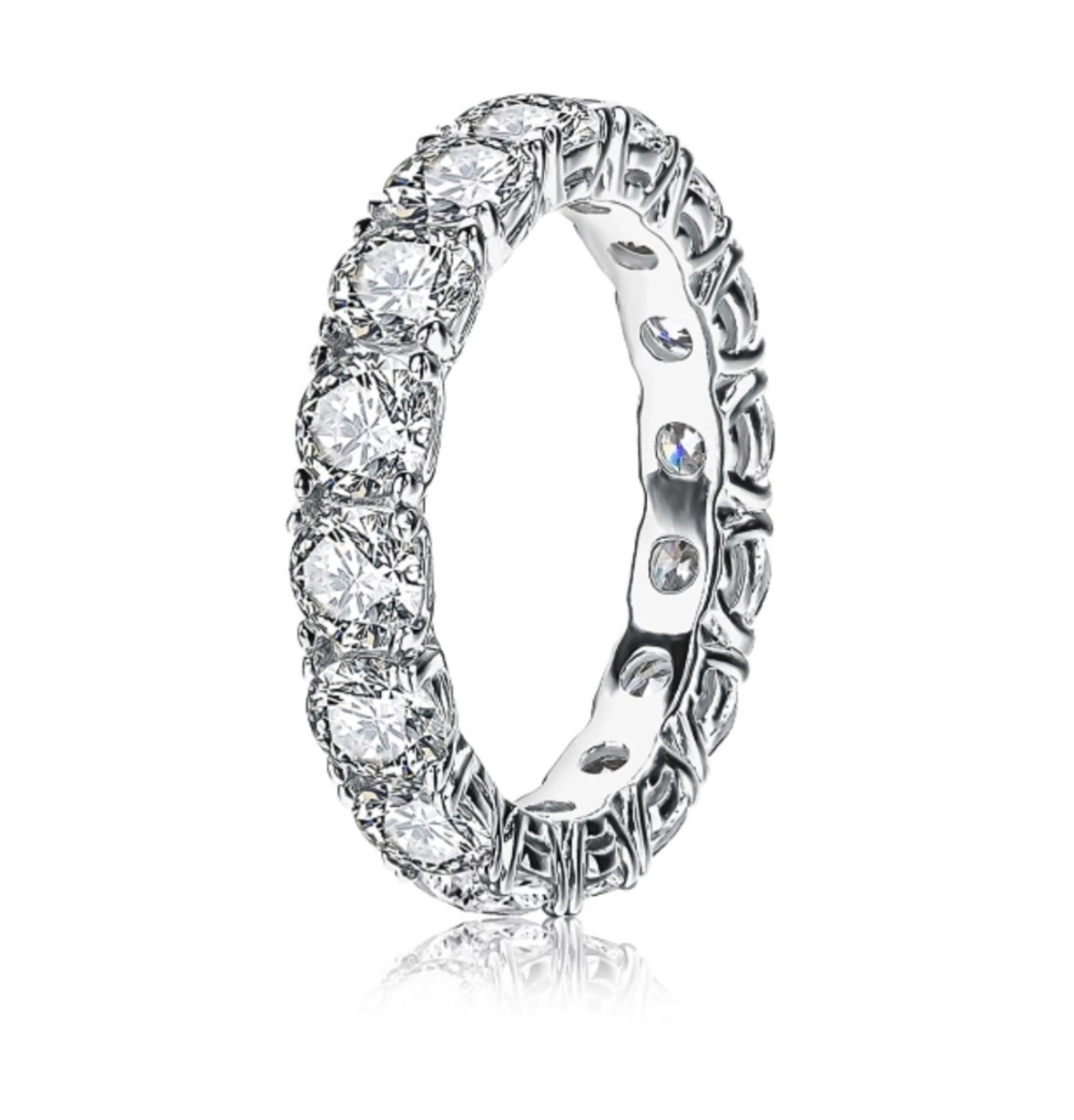 Eternity Band Ring 4mm Round Brilliant-cut GRA Lab Certified D/VVS1  Moissanite Prong Set 18K White Gold-plated Sterling Silver