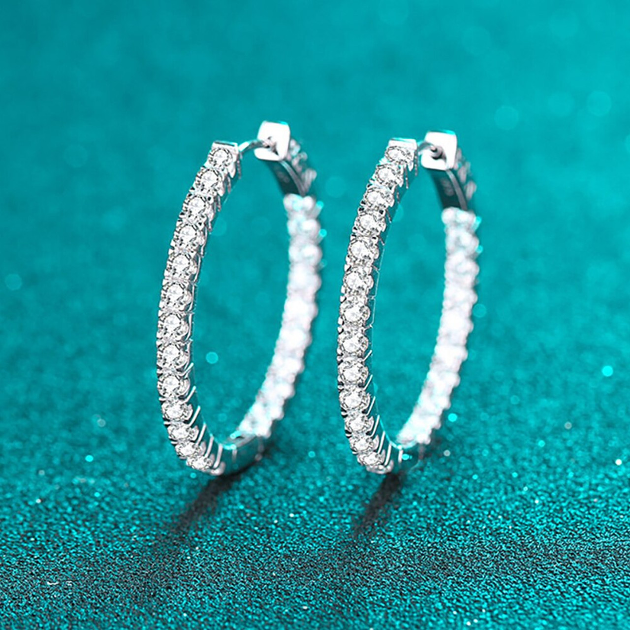 Extra Large 3 Row Diamond Hoop Earrings In White Yellow Gold Or Platinum