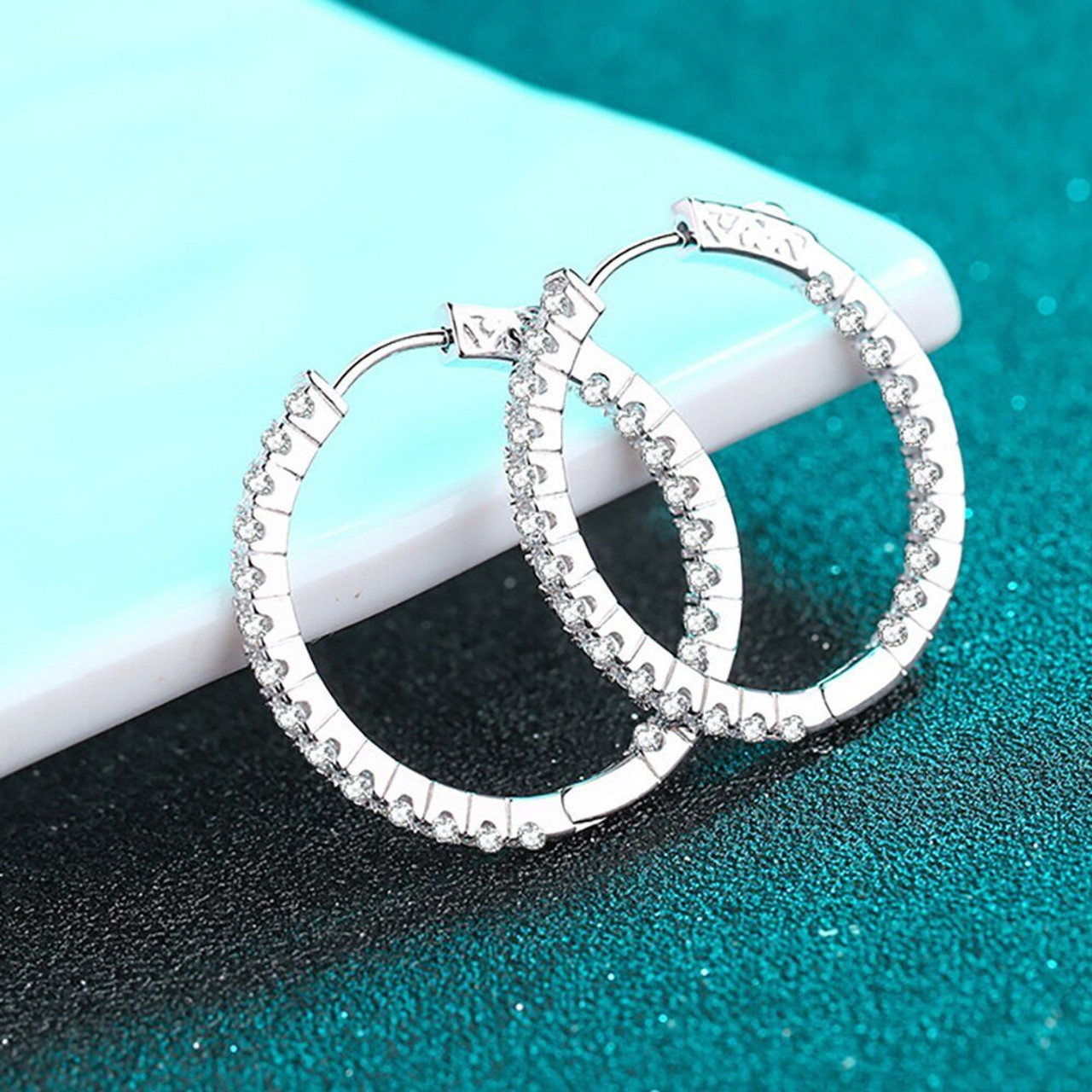 2.88-Carats Large Inside/Outside 31mm Hoop Earrings GRA Lab Certified Moissanite Diamonds Platinum-plated Sterling Silver 2.88-Carats Large Inside/Outside 31mm Hoop Earrings GRA Lab Certified Moissanite Diamonds Platinum-plated Sterling Silver