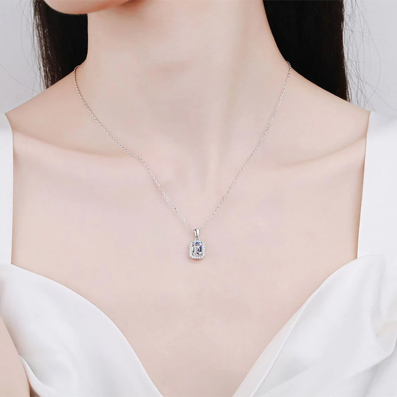 ■TATIANA■ Silver 925 Moissanite 1 Carat Necklace DN0002 17 1 Carat Moissanite 925 Sterling Silver Necklace – Kustom