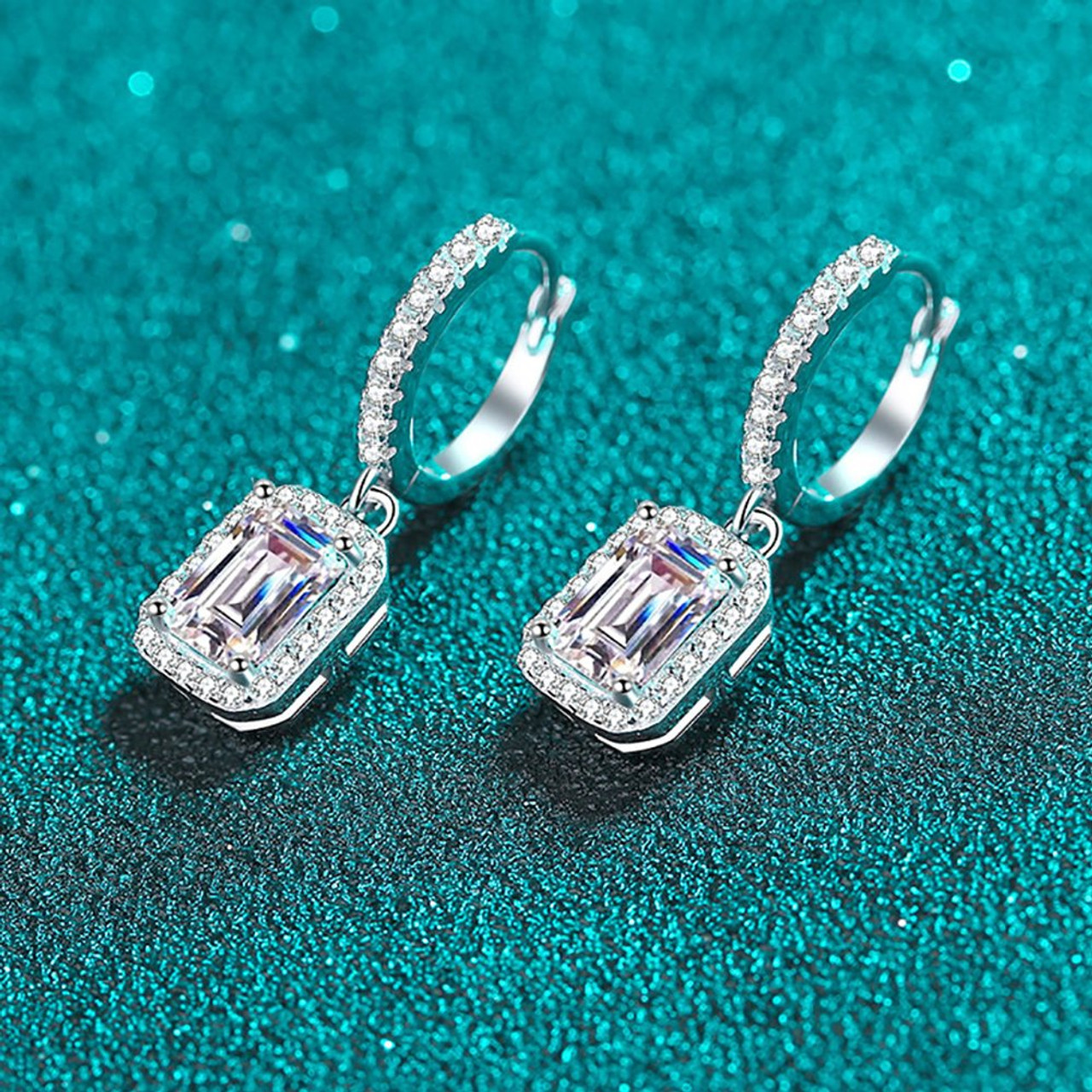 Emerald cut 2-Carat tw Dangle Earrings GRA Lab Certified D/VVS1 Moissanite  in Platinum-plated Sterling Silver