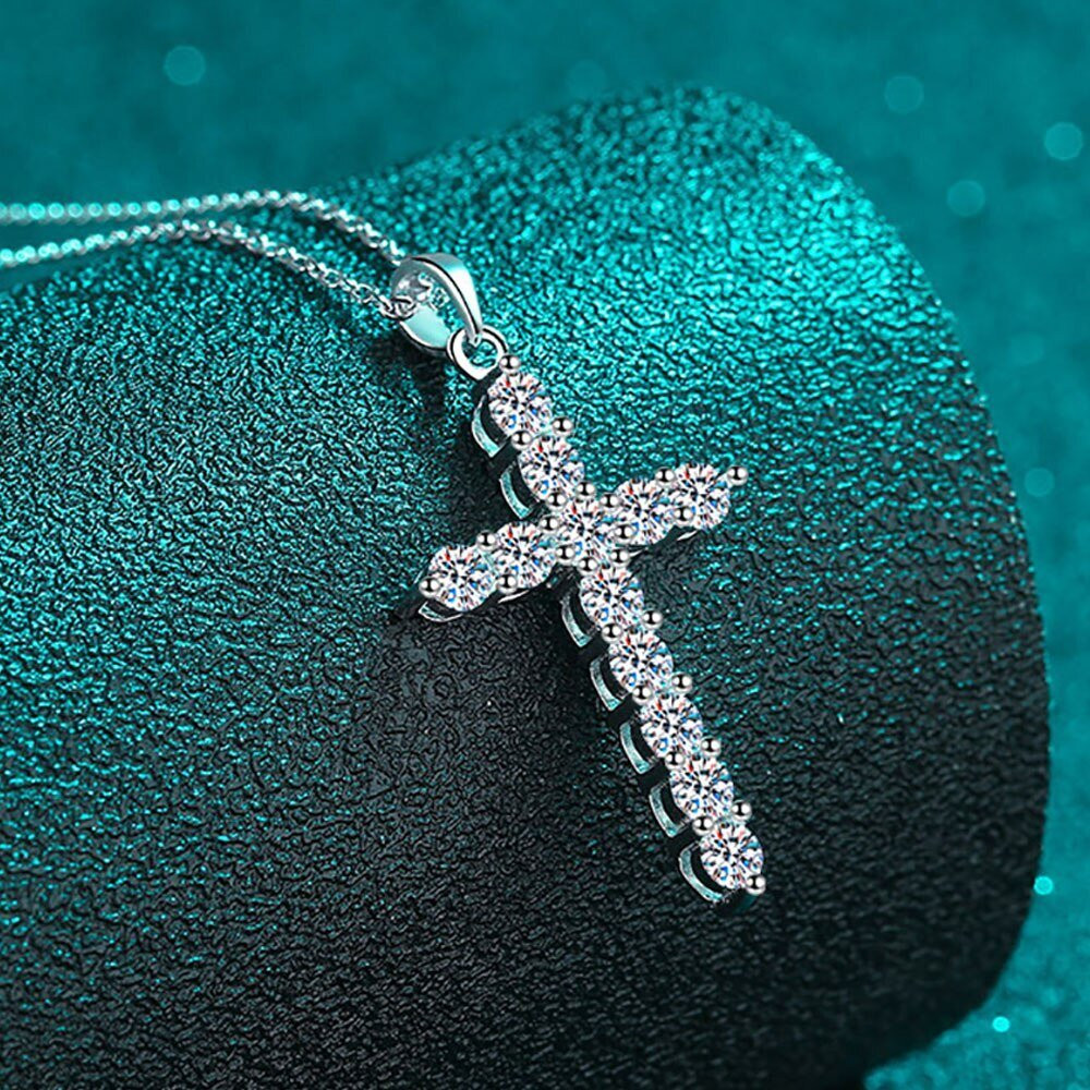 Cross Necklace GRA Lab Certified D/VVS1 Moissanite in Sterling