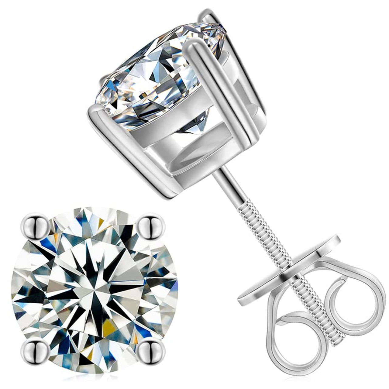 Moissanite Stud Earrings Screw Backs 1/5-Carat to 6-Carats with
