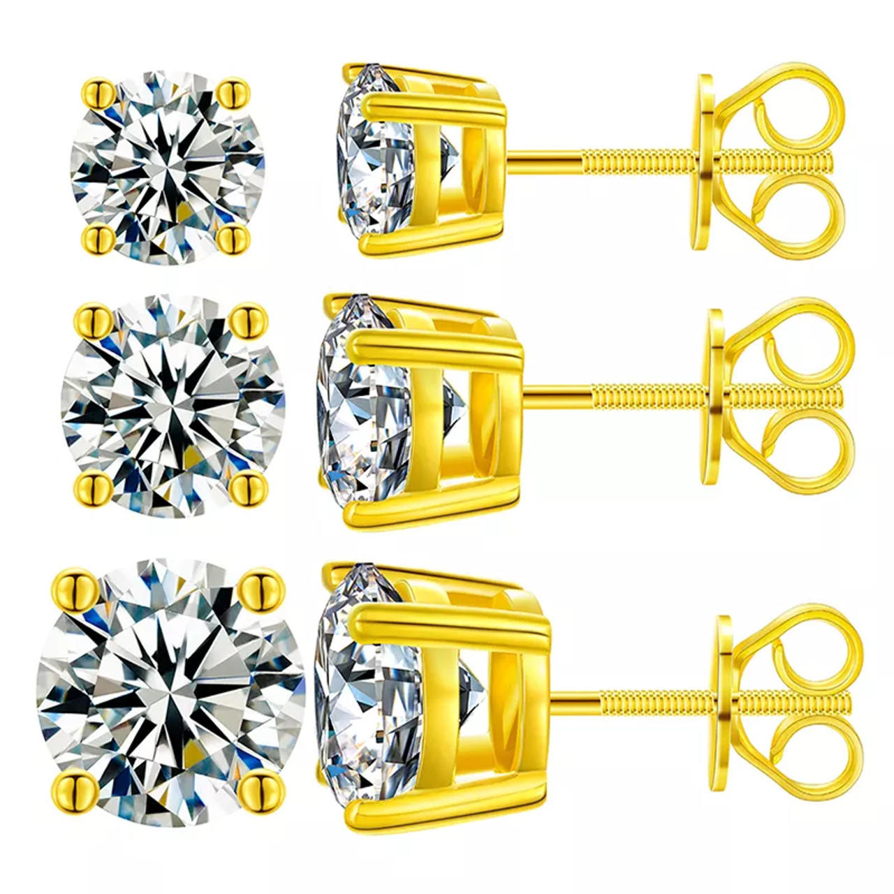 Moissanite Stud Earrings Screw Backs 1/5-Carat to 6-Carats with GRA Lab Certified D/VVS1 Moissanite Diamond Set in 18K Yellow Gold Plated 925 Sterling Silver Screwback Stud Earrings