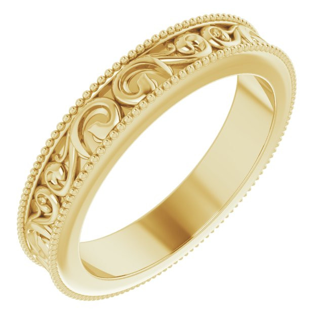 Ladies-White,-Yellow,-or-Rose-Gold-Sculptured-Design-with-Milgrain-Edge-4mm-Wedding-Band-Side-View1