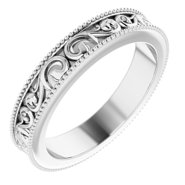 Ladies-Platinum-Raised-Sculptured-Floral-with-Milgrain-Edge-Design-4mm-Width-Wedding-Band-Side-View1