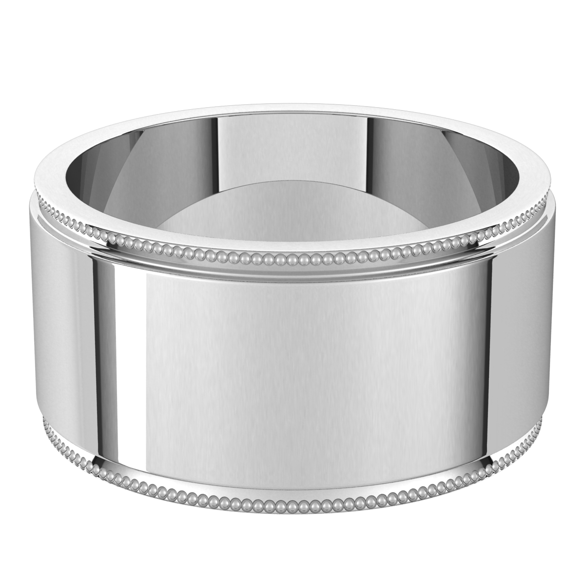 Platinum-10mm-Flat-Milgrain-Step-Edge-Wedding-Band-Horizontal-View