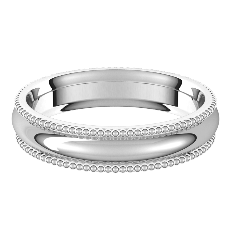 Platinum-4mm-Half-Round-Comfort-Fit-Beaded-Edge-Wedding-Band-Horizontal-View