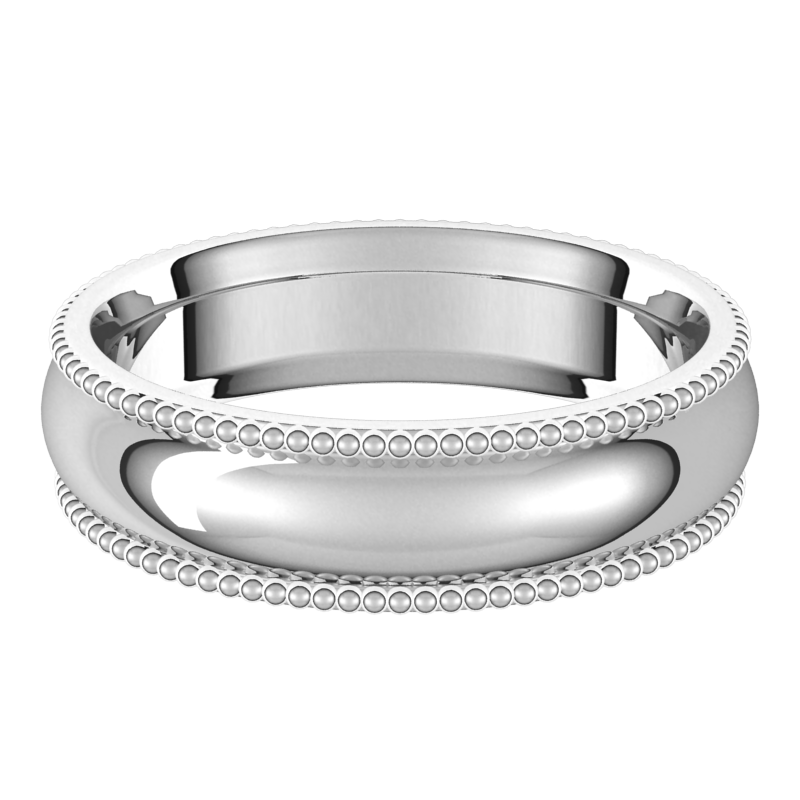 Platinum-5mm-Half-Round-Comfort-Fit-Beaded-Edge-Wedding-Band-Horizontal-View