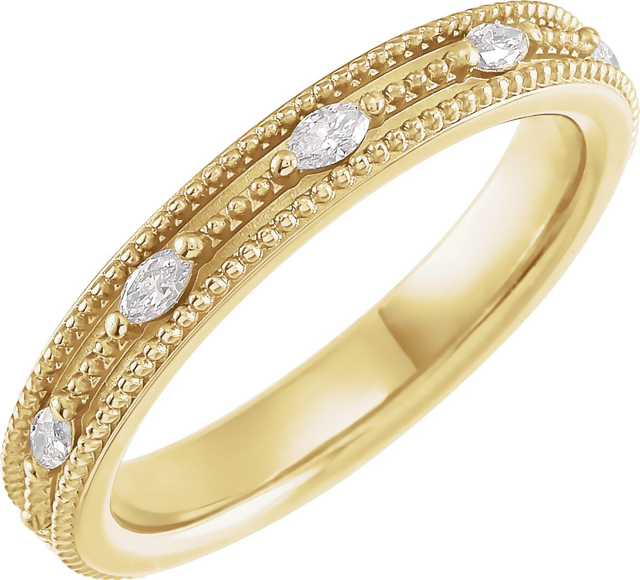 14K-Gold-44256-Carat-tw-Marquise-Diamond-Milgrain-Eternity-Ring-Band-Side-View2